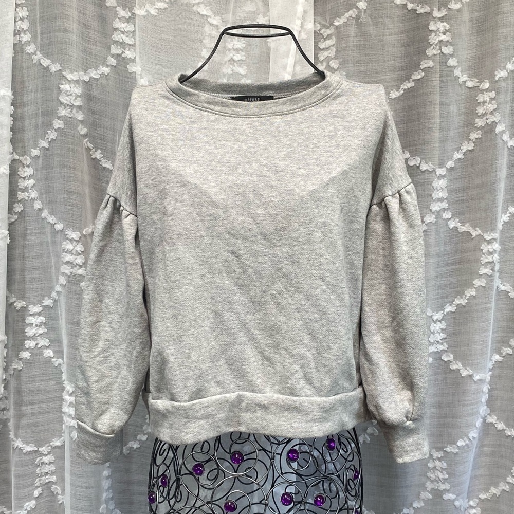 Puff sleeve grey crew neck sweater size S